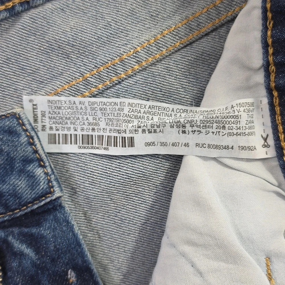 Zara Jeans Men's 36x30 Med Wash Destroyed Patched Tapered Leg Stretch Denim